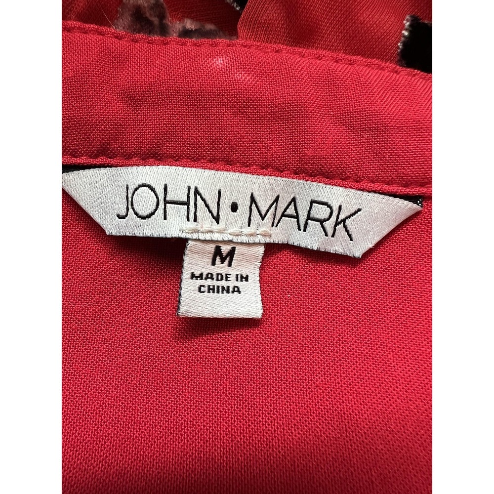 John Mark Top Womens Medium Red Floral Sheer Velvet Burnout Tunic Boho Romantic - Picture 8 of 8